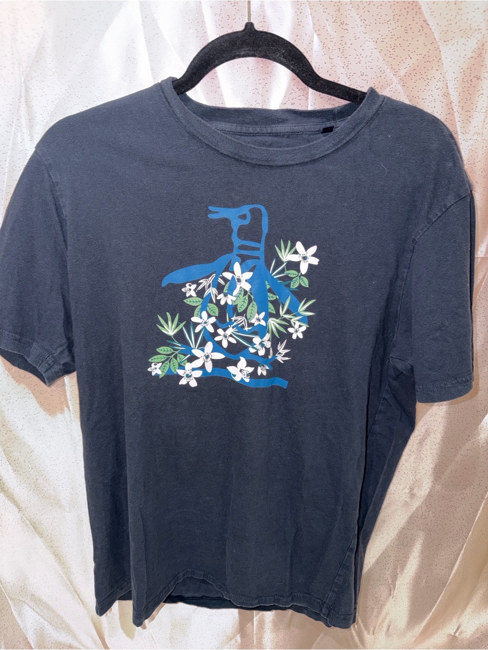 Original Penguin Black Tee with Blue, White & Green Floral Graphic